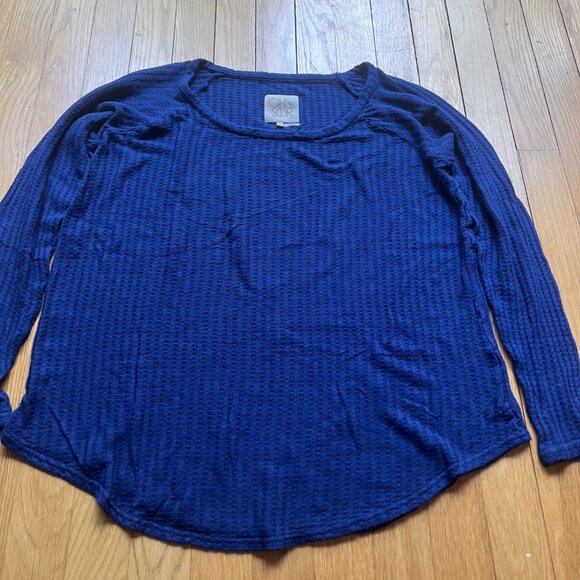 Chaser Size M Royal Blue Textured Waffle Knit Long Sleeve Scoop Neck Thermal Top - Picture 7 of 10